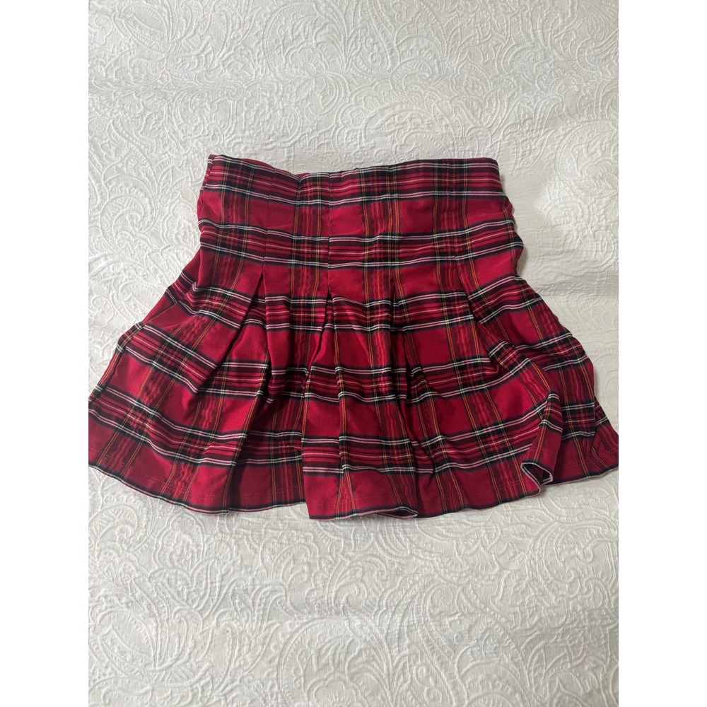 Shinesar Red Plaid Pleated Mini Skirt Womens Medium High Waisted Tartan Skirt